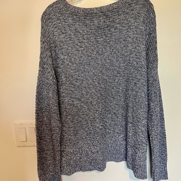 Joie Blue Marled Knit Crewneck Sweater with Step Hem Side Buttons Size Large - Picture 3 of 7